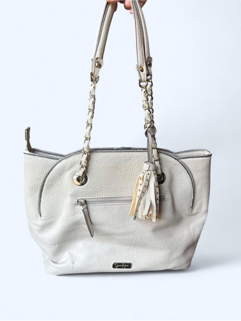 Women's Cream  or white Tote Bag with Tassel Charm Jessica Simpson